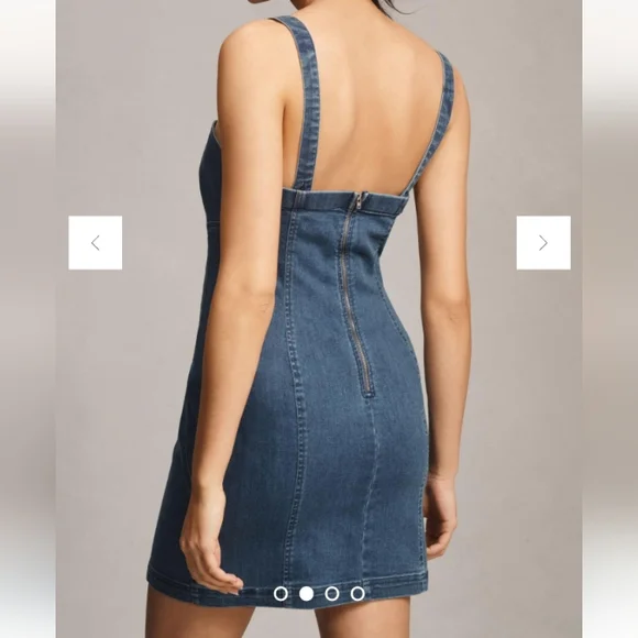 Anthropologie Porridge Rosette Denim Slim Mini Dress feminine romantic - Picture 2 of 11